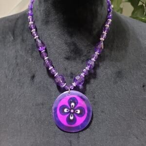 Handmade Purple Costume Gemstone, Beaded Pendant Collar Necklace